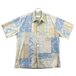 Tori Richard Hawaiian Shirt Mens Large Geometric Print Relaxed Cotton Casual 90s